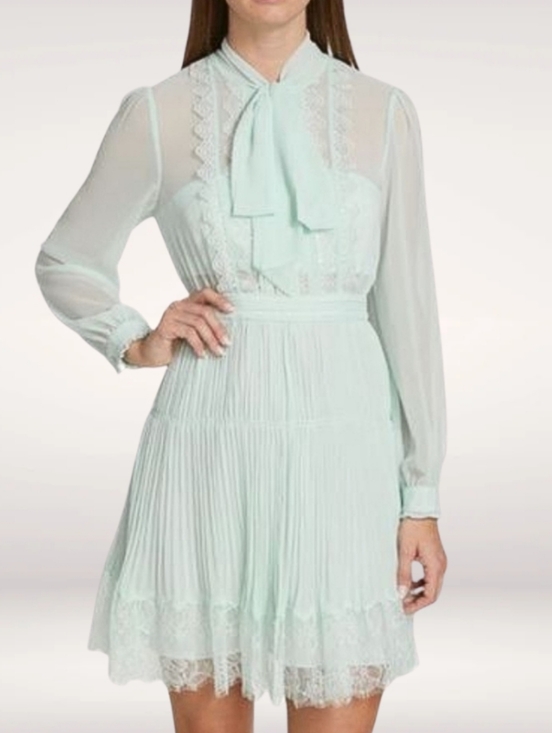 self portrait green chiffon mini dress Lace-trimmed Green Chiffon Mini Dress